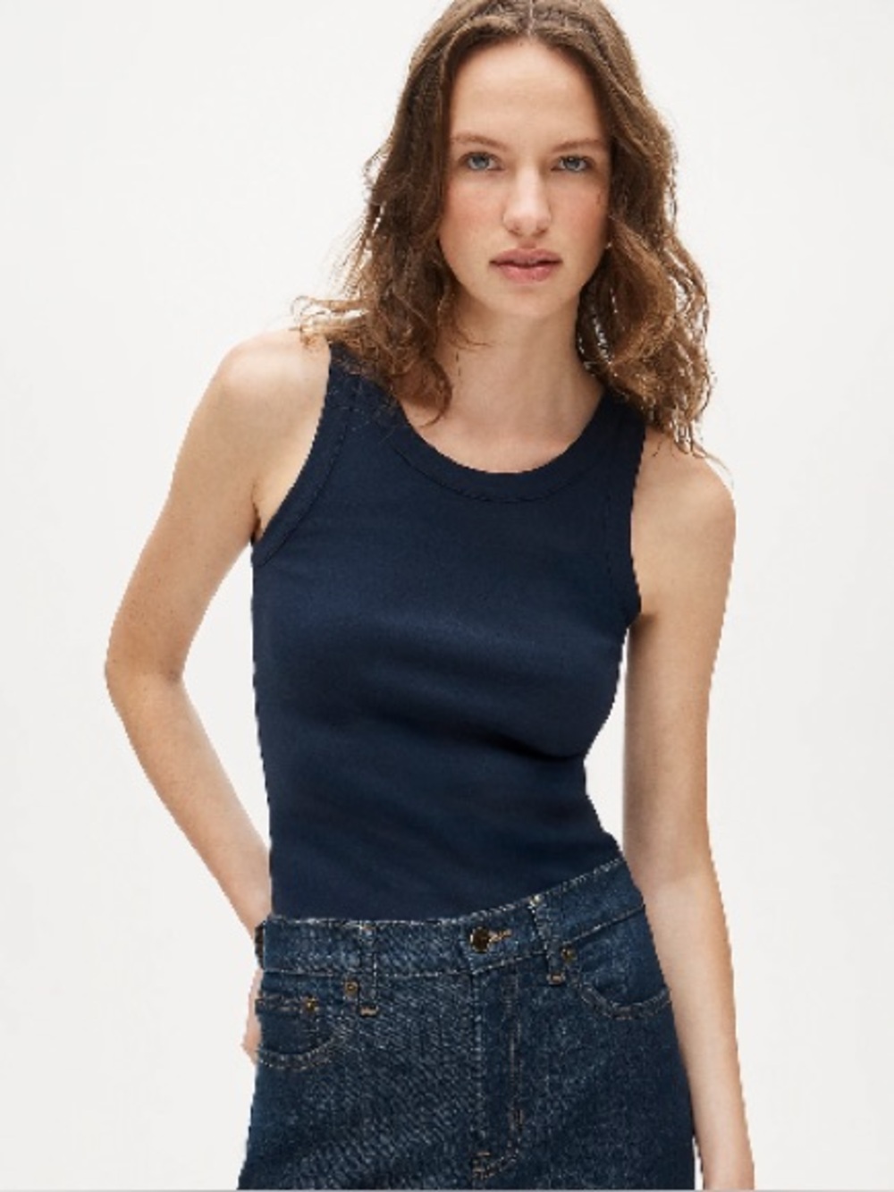 NWT J.Crew Perfect-fit high-neck tank top Small Navy Casual Simple Minimalist